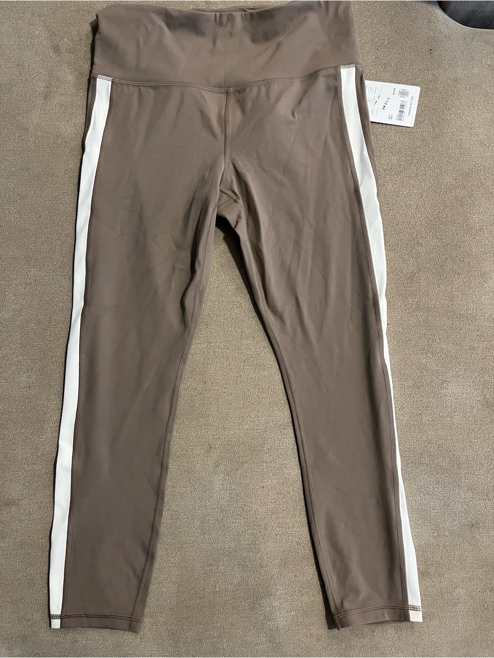 Athleta Taupe Leggings with White Side Stripe